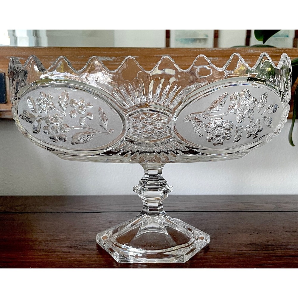 Vintage Glass Oval Composite Pedastal Dish